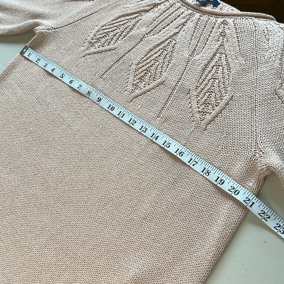 NWT Chaps Pointelle Yoke Sweater Leaf Stitch Blush Pink with Gold Threds L - Picture 10 of 13